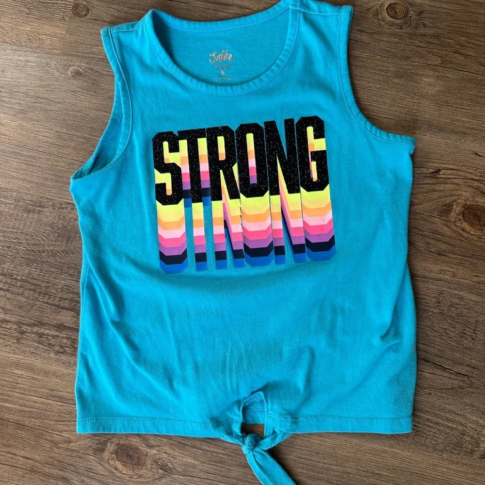 Justice Blue 'Strong' Graphic Tank Top